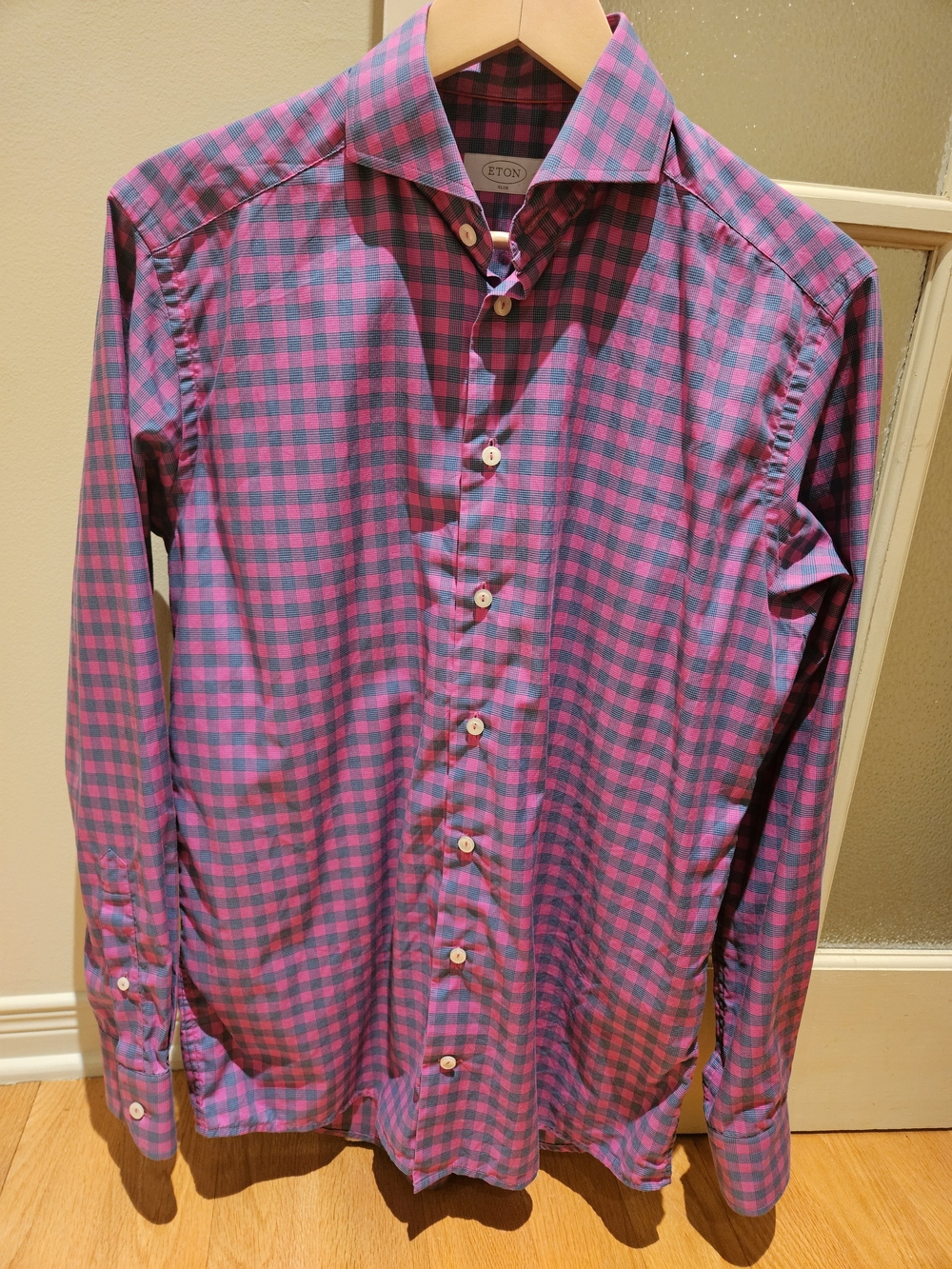 Eton Pink and Blue Check Casual Button-Down Shirt
